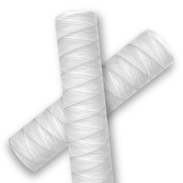 Wound filter cartridge for water filtration systems.