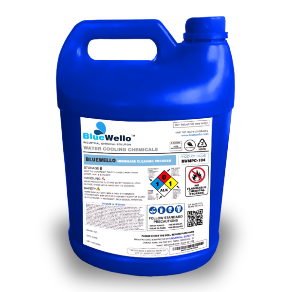 Bluewello Membrane Cleaning Solution 104 is a high-performance alkaline cleaner specifically designed to remove scale and inorganic deposits from Reverse Osmosis (RO) membranes.