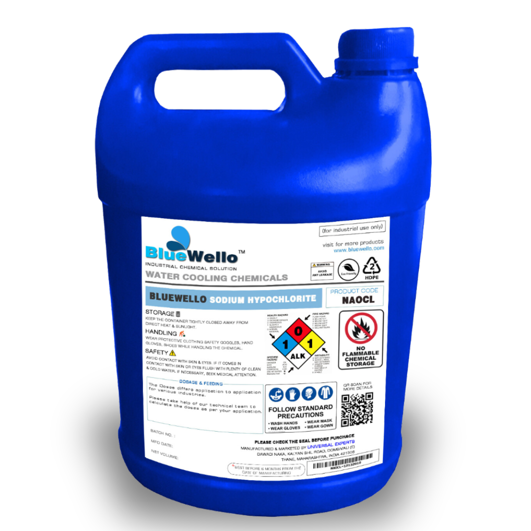 Bluewello Sodium Hypochlorite is a powerful oxidizing agent widely used for disinfection and water treatment.