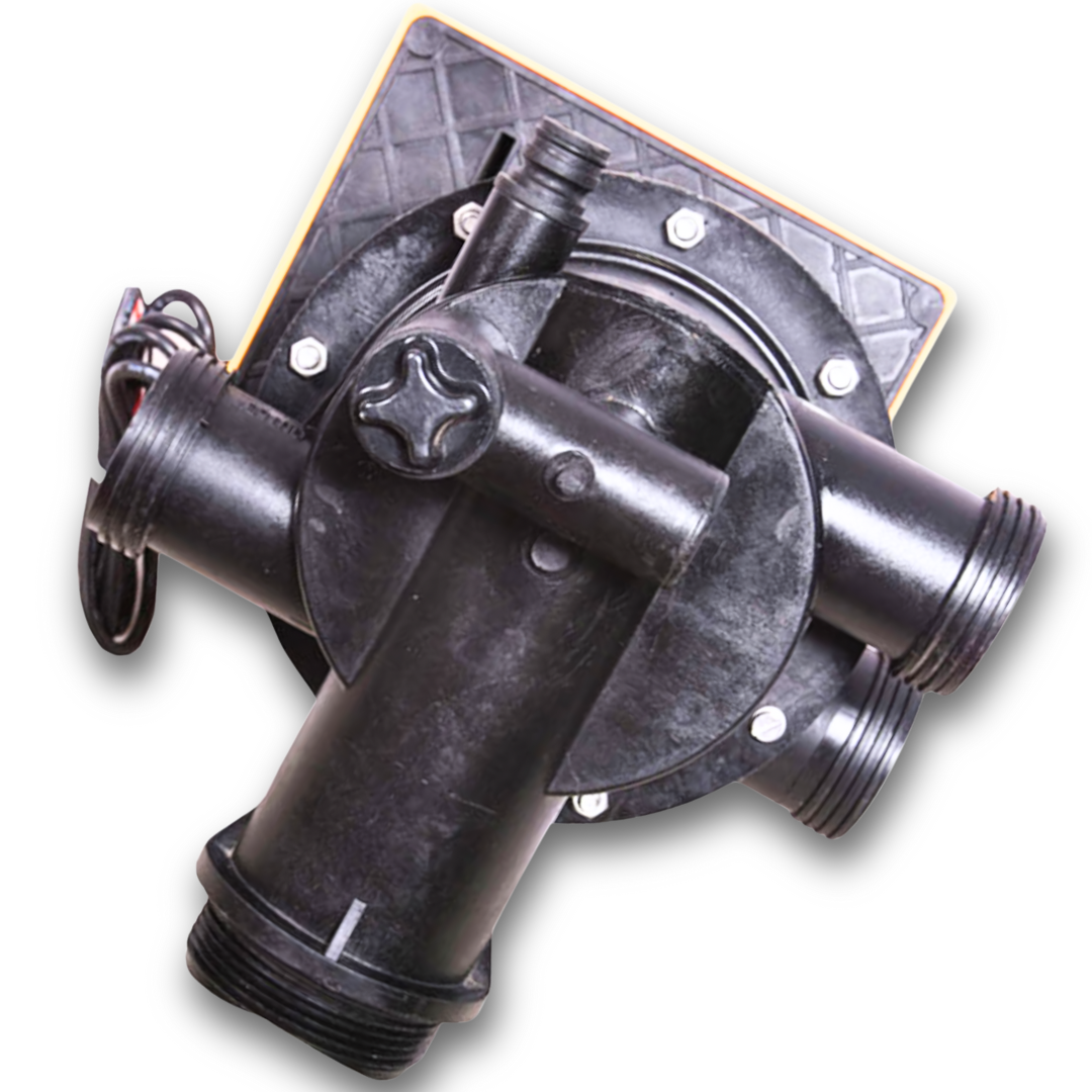 Automatic multiport valve for water softener/filter system with LCD display.